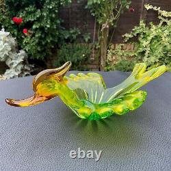 Hand Blown Venetian Murano Duck Bird Figural Opalescent Fruit Bowl Centrepiece