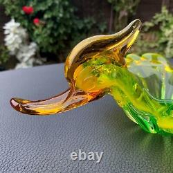 Hand Blown Venetian Murano Duck Bird Figural Opalescent Fruit Bowl Centrepiece