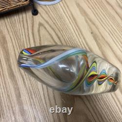Hand Blown multi color Murano Style Vase Green Art Glass Single Stem Vase