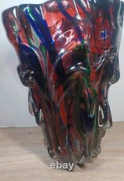 Hand blown Abstract Melting Drizzle Drip Glass Murano Style Vase Multicolor 13