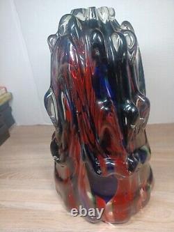 Hand blown Abstract Melting Drizzle Drip Glass Murano Style Vase Multicolor 13