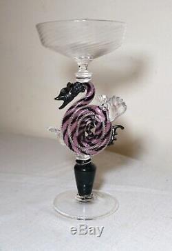 Hand blown Dragon Venetian Murano art studio glass goblet chalice stemware cup