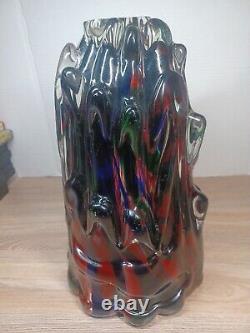 Hand blown Fantasy Melting drizzle Glass Murano Style Vase multicolor 13 13lbs