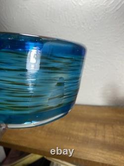 Hand-blown Italian Murano style art glass abstract ribbon or wave sculpture Blue