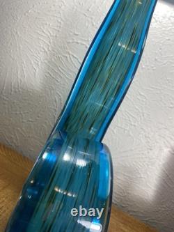 Hand-blown Italian Murano style art glass abstract ribbon or wave sculpture Blue