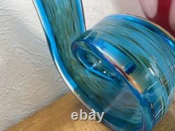 Hand-blown Italian Murano style art glass abstract ribbon or wave sculpture Blue