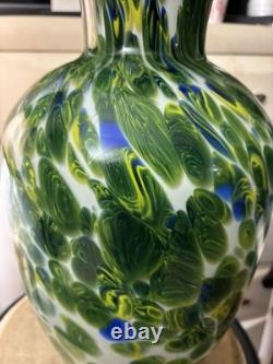 Hand blown Murano Art Glass Vase 12 in Green Blue White Swirl Glossy
