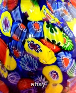 Hand-blown Murano Glass Vase Cobalt Blue Millefiori Thousand Flowers 6.75×5