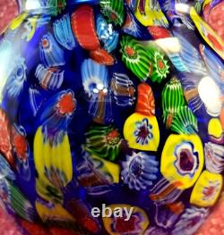 Hand-blown Murano Glass Vase Cobalt Blue Millefiori Thousand Flowers 6.75×5