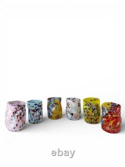 Hand blown Murano Goti drinking glasses set 6, Mix Color made Murano