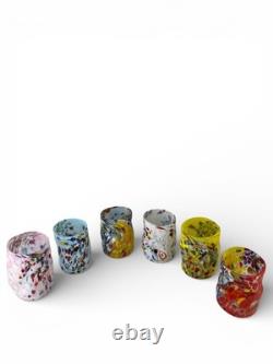 Hand blown Murano Goti drinking glasses set 6, Mix Color made Murano