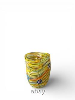 Hand blown Murano Goti drinking glasses set 6, Orange Yellow mix made in Murano