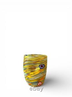 Hand blown Murano Goti drinking glasses set 6, Orange Yellow mix made in Murano