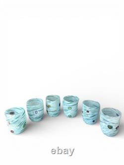 Hand blown Murano Goti drinking glasses set 6, Turquoise Murrine mix made Murano