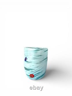 Hand blown Murano Goti drinking glasses set 6, Turquoise Murrine mix made Murano