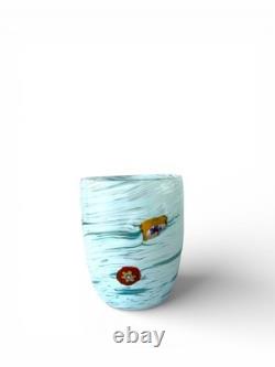 Hand blown Murano Goti drinking glasses set 6, Turquoise Murrine mix made Murano