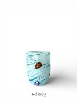Hand blown Murano Goti drinking glasses set 6, Turquoise Murrine mix made Murano
