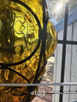 Hand blown Murano Lamp Caged Glass Amber Vintage Lantern