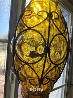 Hand blown Murano Lamp Caged Glass Amber Vintage Lantern