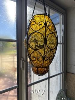 Hand blown Murano Lamp Caged Glass Amber Vintage Lantern