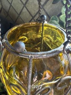 Hand blown Murano Lamp Caged Glass Amber Vintage Lantern
