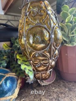 Hand blown Murano Lamp Caged Glass Amber Vintage Lantern