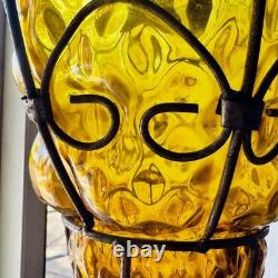 Hand blown Murano Lamp Caged Glass Amber Vintage Lantern