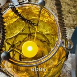 Hand blown Murano Lamp Caged Glass Amber Vintage Lantern