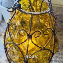 Hand blown Murano Lamp Caged Glass Amber Vintage Lantern