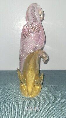Hand blown Murano pink Striped With Gold Fleck/dust Base Signed 10.5 X 3.5