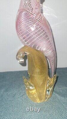 Hand blown Murano pink Striped With Gold Fleck/dust Base Signed 10.5 X 3.5