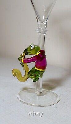 Hand blown Venetian Murano art studio glass frog goblet chalice stemware martini