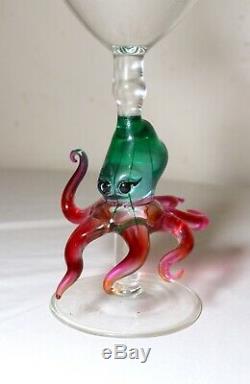 Hand blown Venetian Murano art studio glass octopus goblet chalice stemware