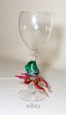 Hand blown Venetian Murano art studio glass octopus goblet chalice stemware