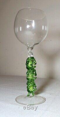 Hand blown Venetian Murano art studio wine glass 3 frog goblet chalice stemware