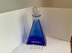 Hand blown cobalt blue glass decanter Sommerso style murano italic 11.5 tall