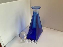 Hand blown cobalt blue glass decanter Sommerso style murano italic 11.5 tall