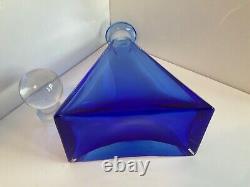 Hand blown cobalt blue glass decanter Sommerso style murano italic 11.5 tall