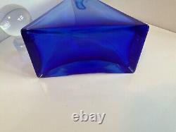 Hand blown cobalt blue glass decanter Sommerso style murano italic 11.5 tall