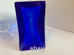 Hand blown cobalt blue glass decanter Sommerso style murano italic 11.5 tall