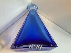 Hand blown cobalt blue glass decanter Sommerso style murano italic 11.5 tall