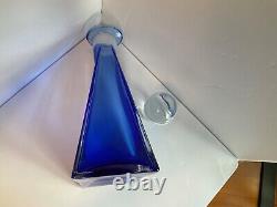 Hand blown cobalt blue glass decanter Sommerso style murano italic 11.5 tall