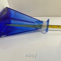 Hand blown cobalt blue glass decanter Sommerso style murano italic 11.5 tall