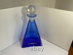 Hand blown cobalt blue glass decanter Sommerso style murano italic 11.5 tall