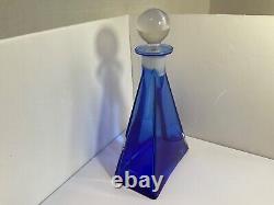 Hand blown cobalt blue glass decanter Sommerso style murano italic 11.5 tall