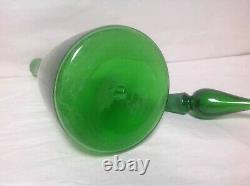 Hand blown glass decanter in green by Empoli from Murano, Italy