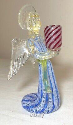 Hand blown vintage Italian Murano studio art Glass angel candle holder statue