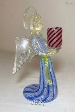 Hand blown vintage Italian Murano studio art Glass angel candle holder statue