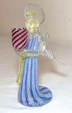 Hand blown vintage Italian Murano studio art Glass angel candle holder statue