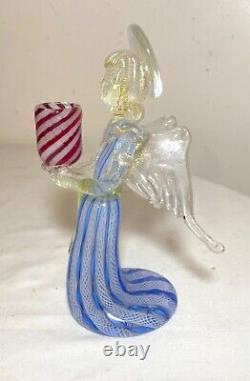 Hand blown vintage Italian Murano studio art Glass angel candle holder statue